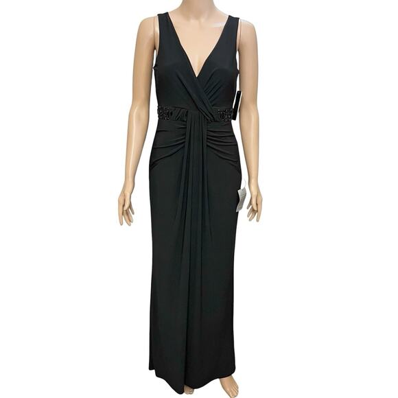 Laundry By Shelli Segal Maxi Gown Formal Dress 6 Petite Draped Plunging Beaded - Picture 1 of 10